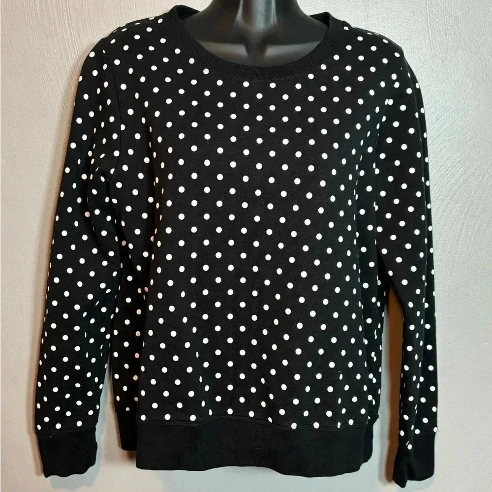 J. Crew Crewneck Polka Dot Sweatshirt Black White Size Small